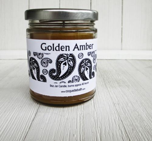 Golden Amber Jar Candle, 9oz size, warm fragrance