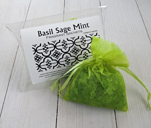 Basil Sage Mint Sachets, 2pc set, vivid herbal