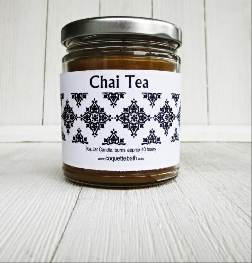 Chai Tea Jar Candle, 9oz, warm creamy spicy tea scent