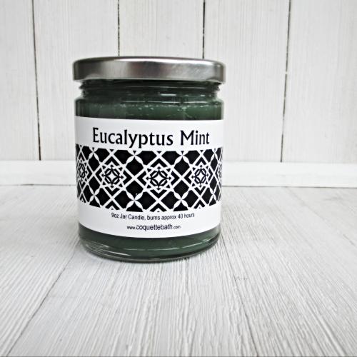 Eucalyptus Mint Jar candle, 9oz jar, fresh spa herbal fragrance