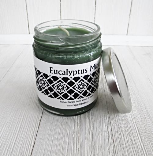 Eucalyptus Mint Jar candle, 9oz jar, fresh spa herbal fragrance