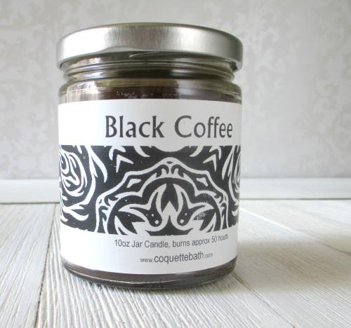 Black Coffee Jar Candle, 9oz size, strong coffee fragrance
