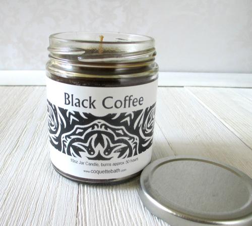 Black Coffee Jar Candle, 9oz size, strong coffee fragrance