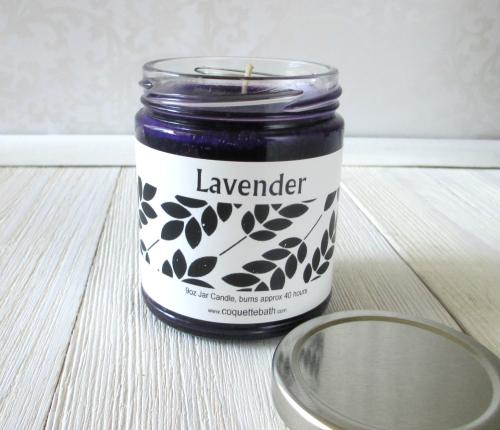 Lavender Jar Candle, 9oz size, strong herbal fragrance
