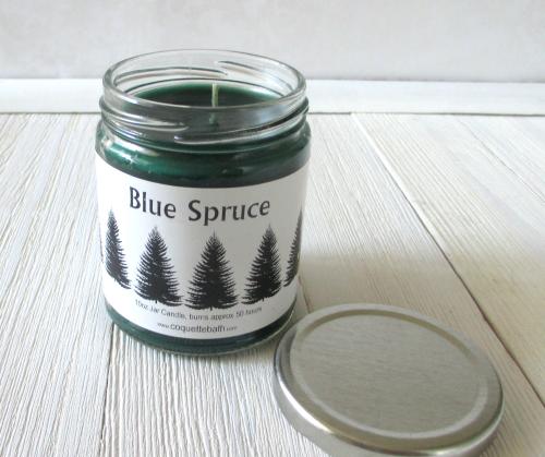 Blue Spruce Jar Candle, classic forest fragrance, holiday scent