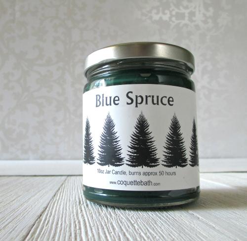 Blue Spruce Jar Candle, classic forest fragrance, holiday scent