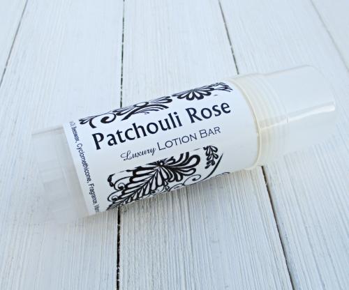 Patchouli Rose Lotion Bar, warm floral fragrance, 2oz twist up tube