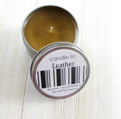 Leather Tin Candle, 6oz size