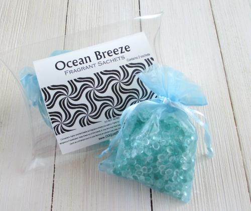 Ocean Breeze Sachets, 2pc set, brisk herbal fragrance