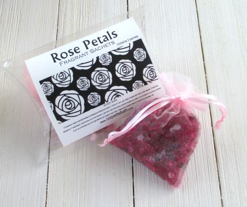 Rose Petals sachets, 2pc pkg, classic tea rose fragrance