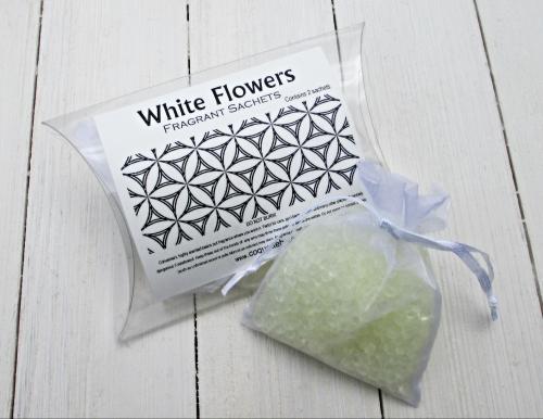 White Flowers sachets, 2pc pkg, white floral medley
