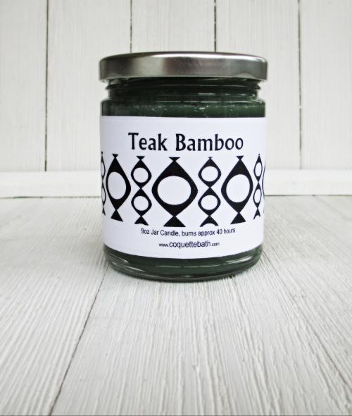 Teak Bamboo Jar Candle, fresh herbal blend