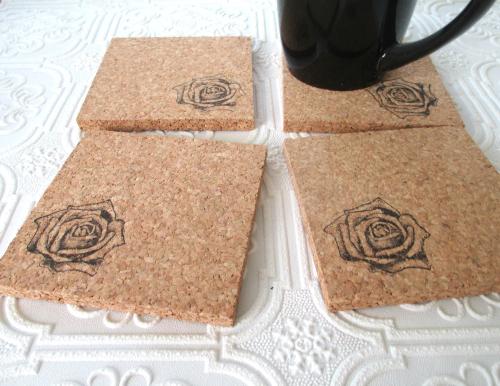 Black Rose Coaster Set (4pc)