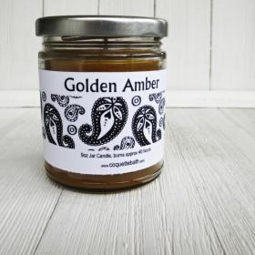 Golden Amber Jar Candle, 9oz size, warm fragrance