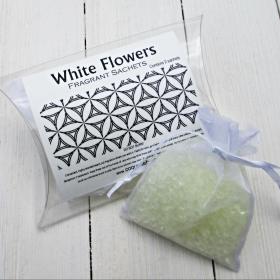 White Flowers sachets, 2pc pkg, white floral medley